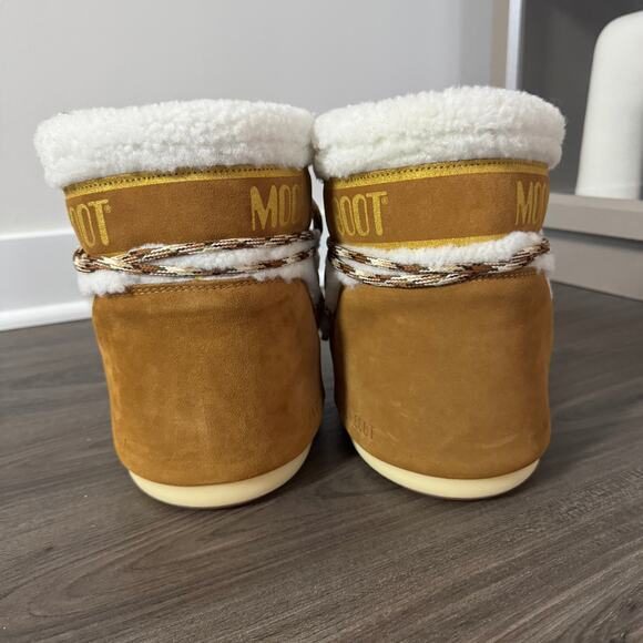 Moon Boot Icon Low Shearling Trim Wool 42/44 NEW Whiskey Brown Ivory Booties - Picture 5 of 8